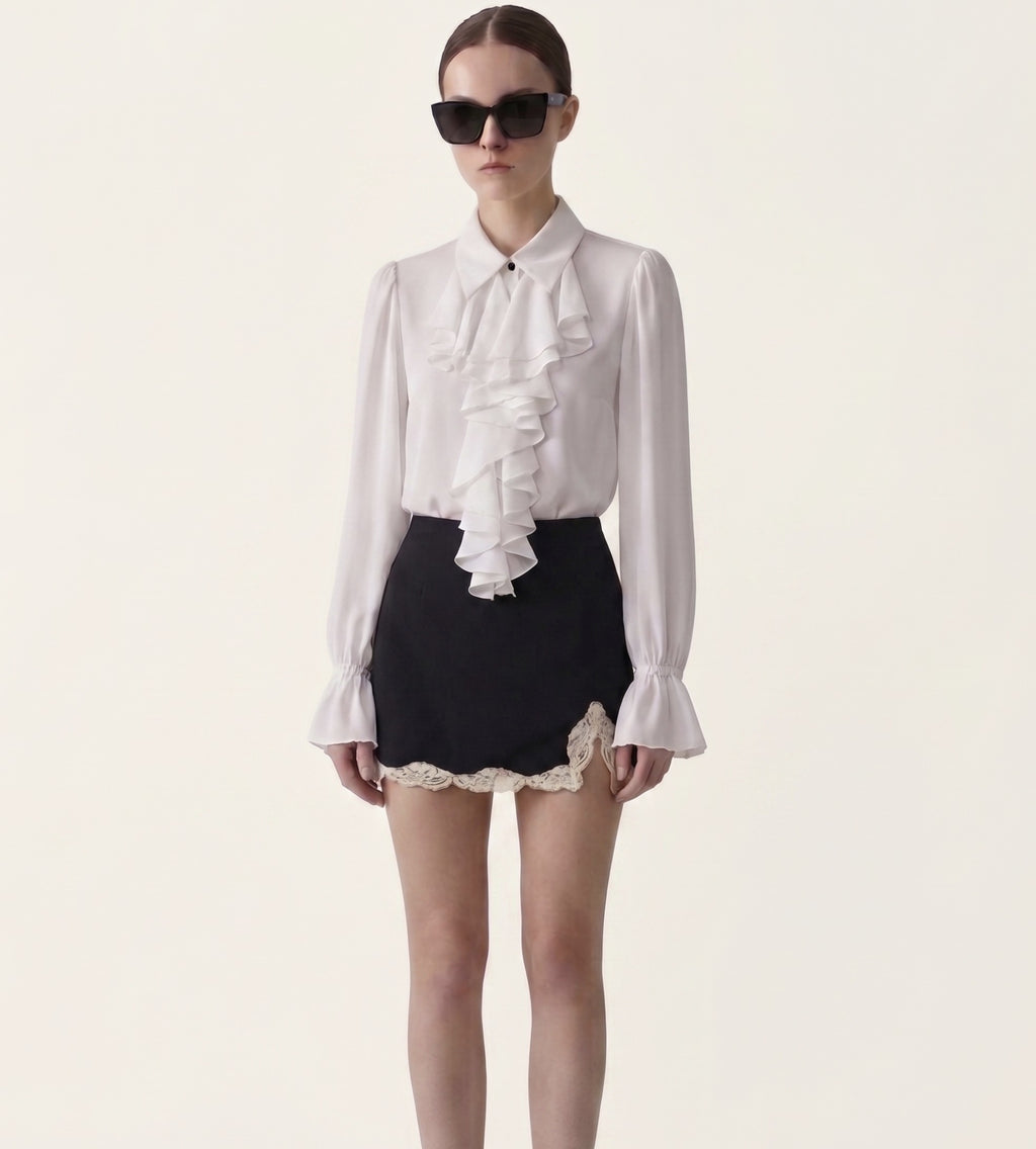 Long Victorian sleeve ruffle blouse