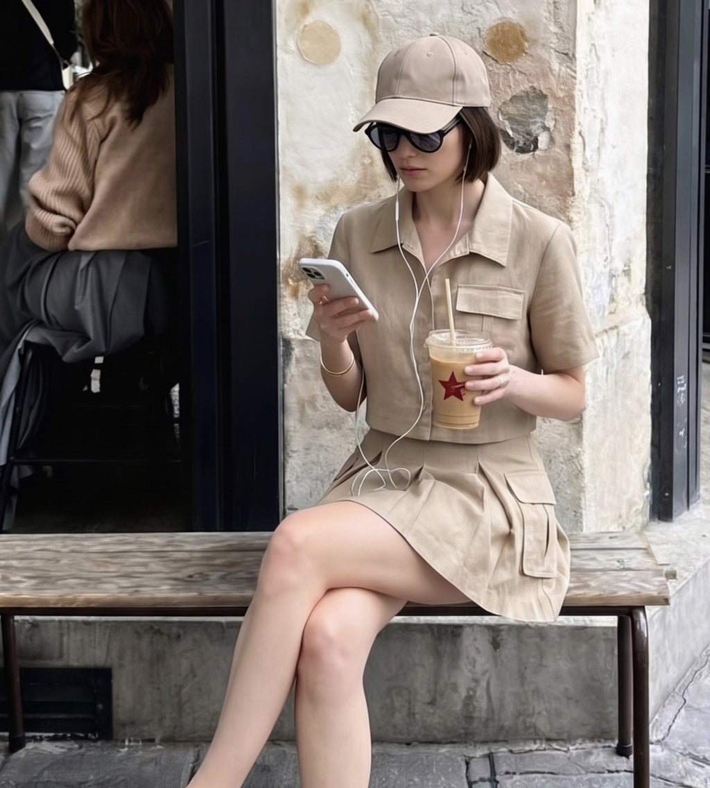 Boxy shirt with skirt set
