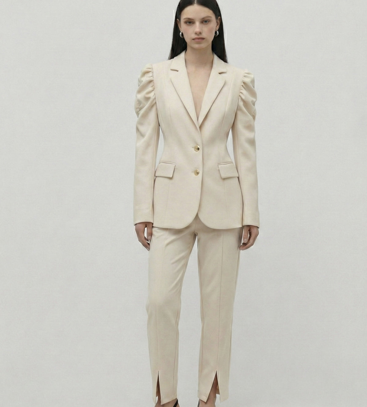 cream pant with gold button