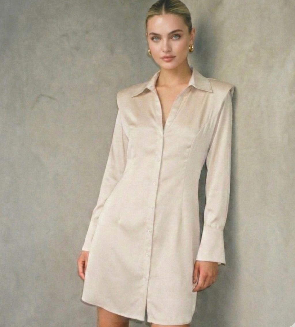 Shoulder padded woven dress