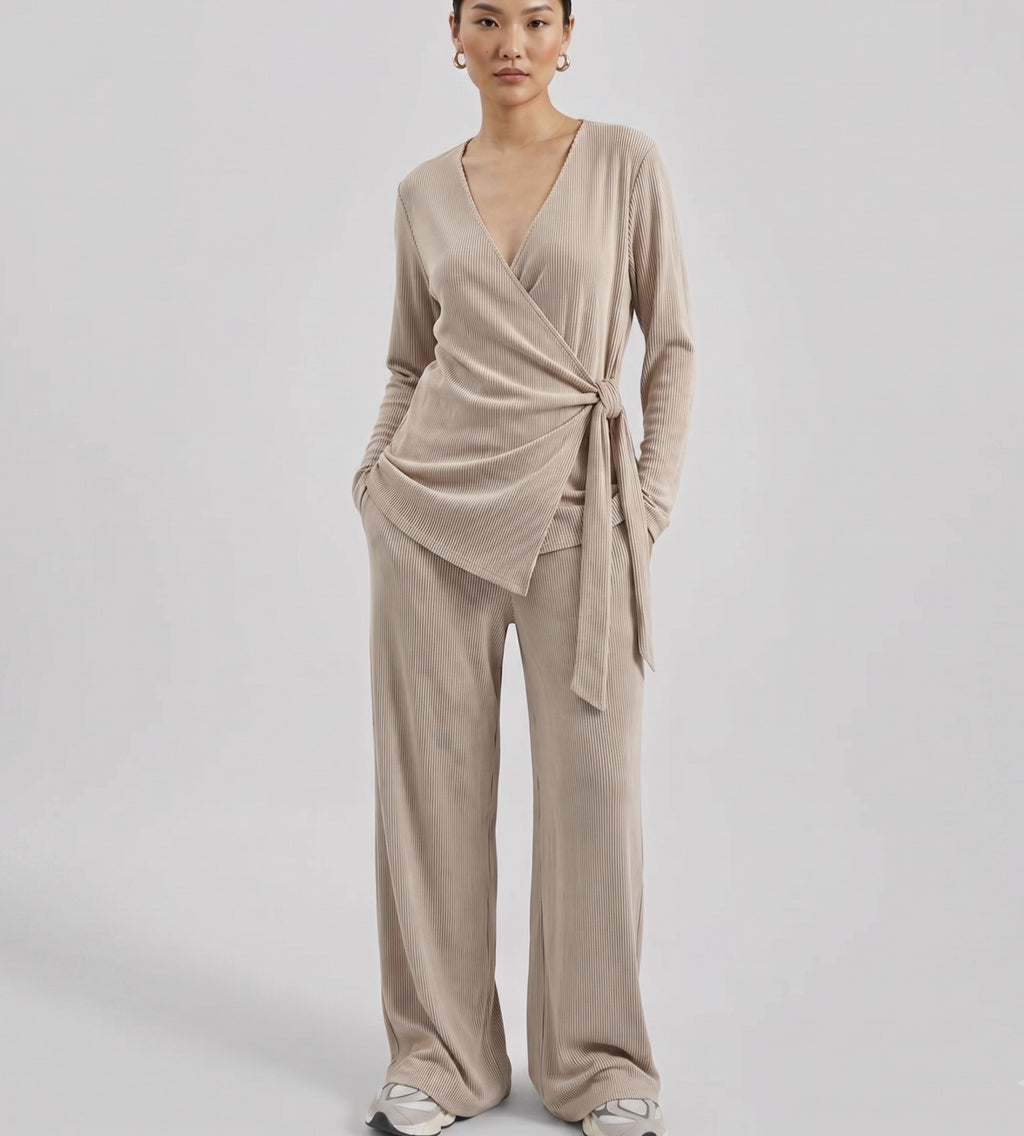 Stripe texture long sleeve knit set