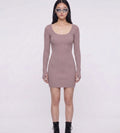 Thumbhole sleeve rib dress