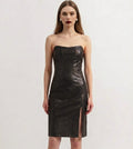 Bodycon strapless leather dress