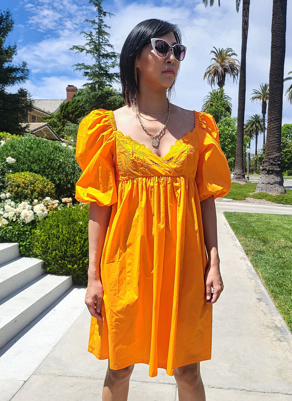 Orange Puff Sleeve Scalloped Dress Pack (2S, 2M, 2L)