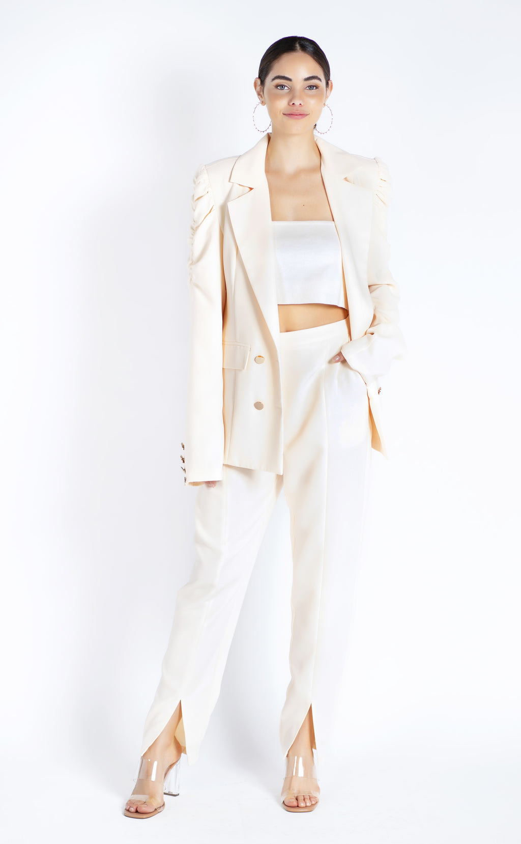 Gold button detail suit jacket