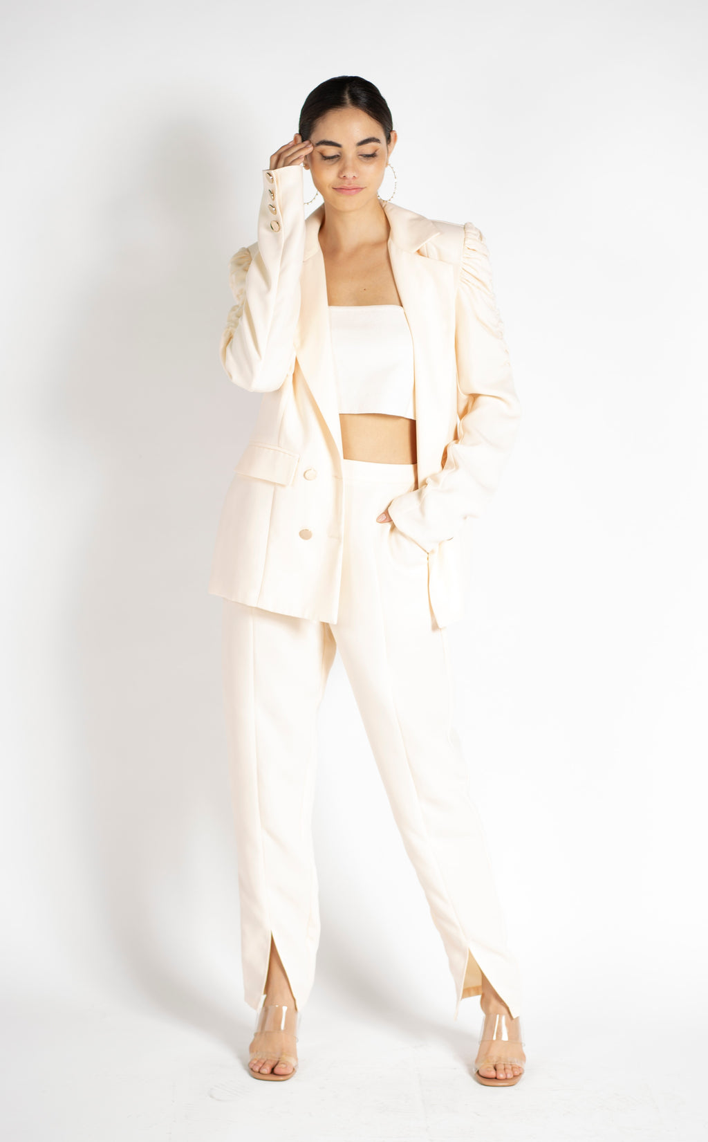 Gold button detail suit jacket