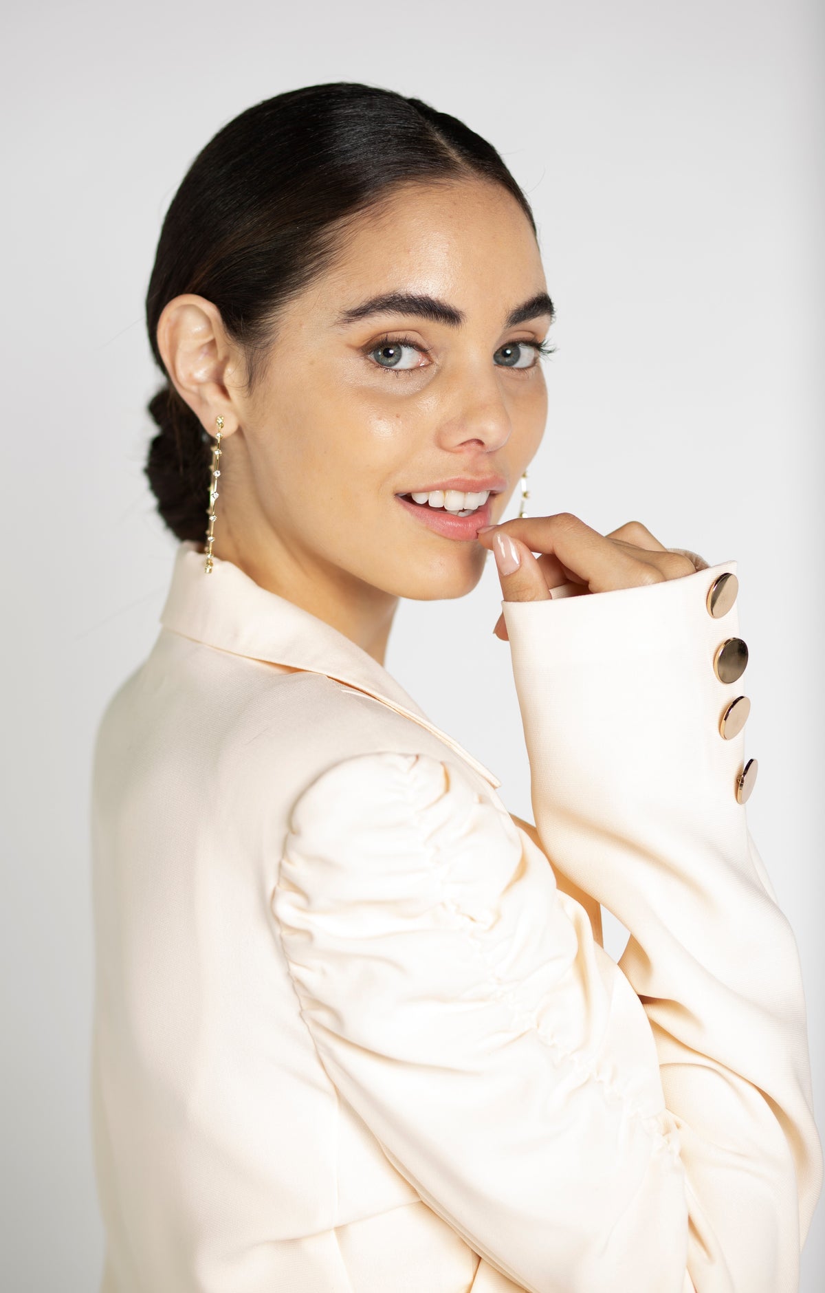 Gold button detail suit jacket